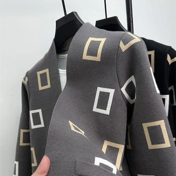 Quality Mens Knitted Cardigan Vneck Geometric Jacquard Sweater Coat Korean Street Fashion Trend Mens Clothing 250912
