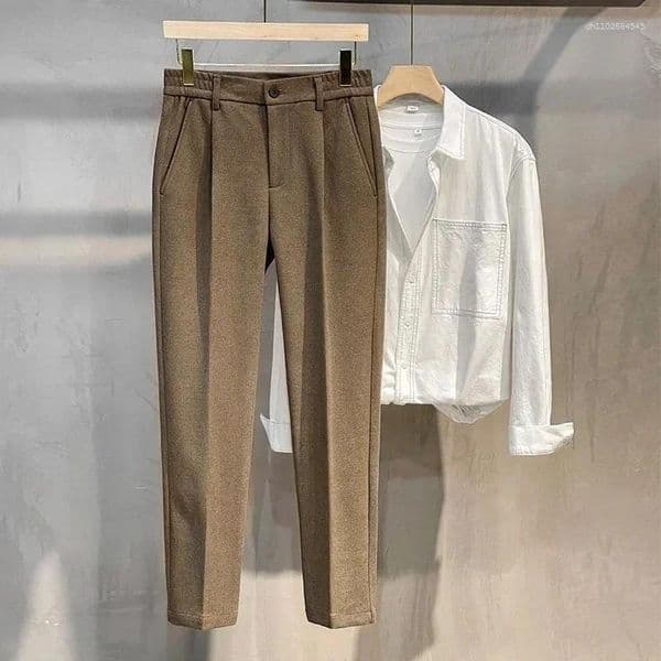Men's Pants Brand Clothing Autumn Winter Casual Business Elastic Waist Korean Style Black Brown Grey Y2K Work Trousers Male