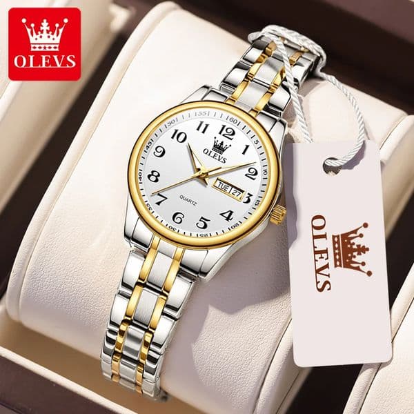 OLEVS y Quartz Watch for Women Elegant Stainless Steel Luminous Waterproof Week Date Wristwatch Ladies Dress 250915BJ