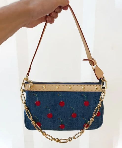 M13994 Luxury womens murakami denim designer bag ladies rivet cherry leather shoulder crossbody bags small women handbag tote bags purse high quality M13994