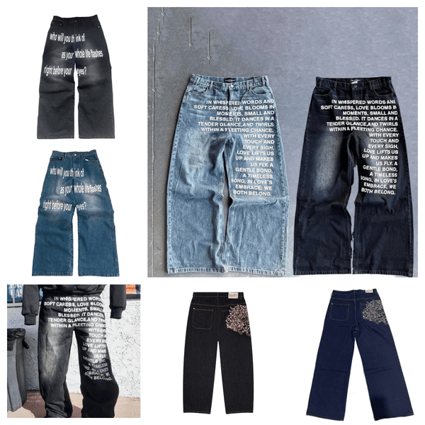 Men's Jeans Y2K Men Vintage American Pattern Letter Streetwear Derschutze Plum Blossom Embroidery Gothic Harajuku Hip Hop Women Fashion