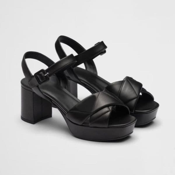 Women's luxury fashion Heel sandals 8cm dress shoes Quilted nappa leather platform sandals Padded suede sandals party evening shoes Luxury designer high With Box