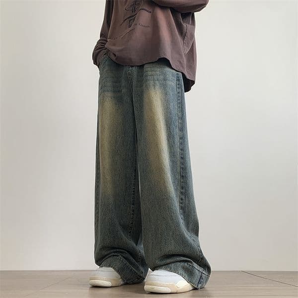 Distressed Vintage Blue Jeans Pants Men Wideleg Denim Trousers Male Oversize Streetwear Fashion Casual Baggy Straight Jeans250912BJ