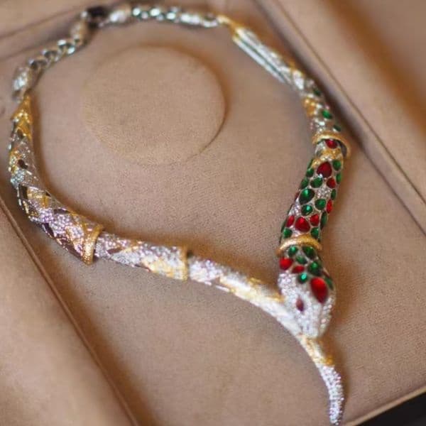 New Luxury Women Necklace Jewelry 24K Yellow Gold Plated Bling Colorful CZ Snake Necklaces For Girls Women Nice Gift