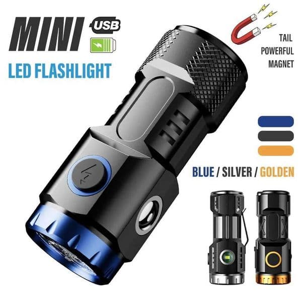 MINI Rechargeable LED Flashlight Camping Light With Side Lights and Lampshade Tail with Magnet Suitable for Exploring Camping W250915