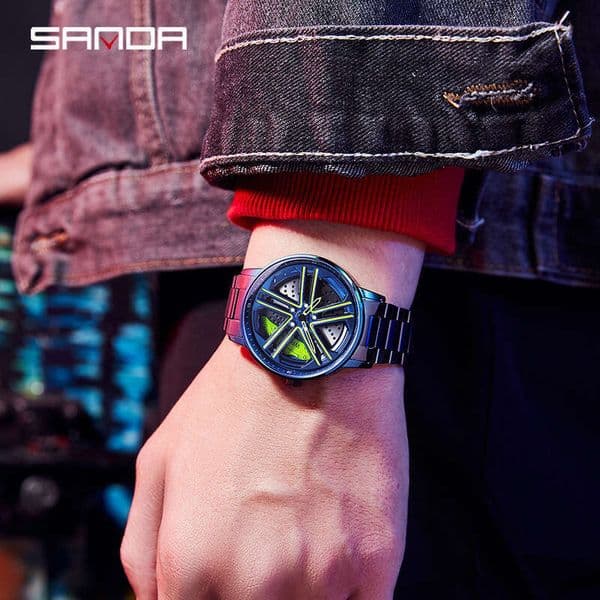 DHgargets Sanda Hot-Selling Wheel Series Rotating Men's Fashion Skeleton Creative Personality Waterproof Quartz Watch
