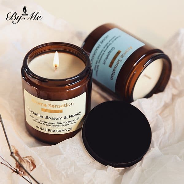Soy Wax Black Lid Tea-Colored Cup Scented Candle - Smokeless Home Fragrance for Valentines Day Gift M260207