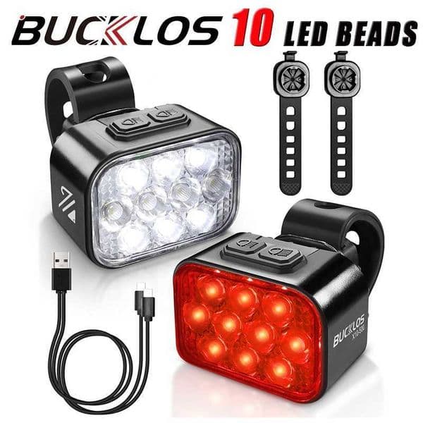 BUCKLOS Bicycle Rear Light Front Light 1100mAh LED COB Waterproof Bike Lamp USB Rechargeable Mtb Road Bike Taillights Bike Parts W250915