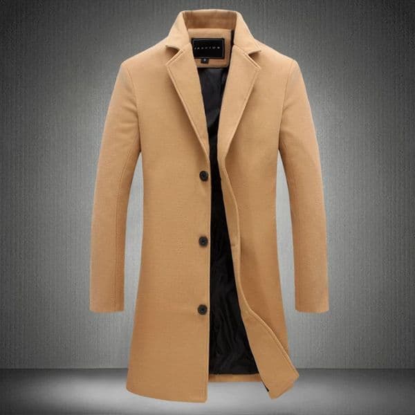 Autumn Winter Wool Men Long Cotton Coat Blend Pure Color Casual Business Fashion Slim Windbreaker Jacket Clothing 250912