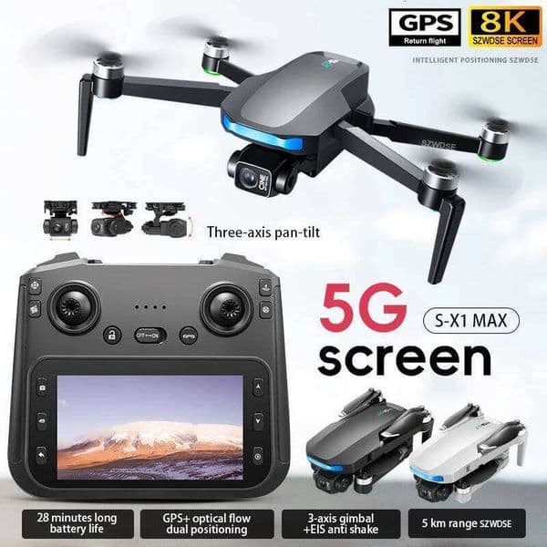 New S-X1 MAX GPS Drone Professional 8K Camera 3-Axis Gimbal Aerial FPV Brush With Large Screen Remote Control Folding Quadcopter