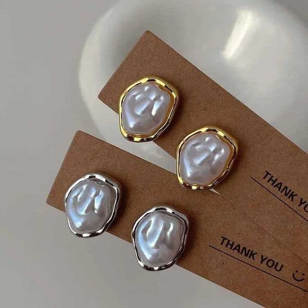 Geometric Irregular Round Metal Pearl Earrings for Women 2025 Minimalist Style Personality Earrings Trendy Jewelry GiftXJ250915