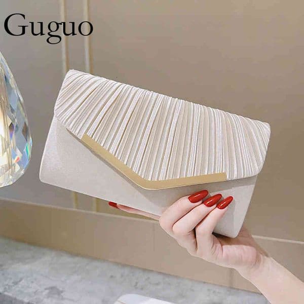 Guguo Free Shipping New Designer Bag 2025 High-end Shiny Pleated Small Square Hand-held Slanted Evening Dress Nightclub Exclusive Satin Banquet Bag