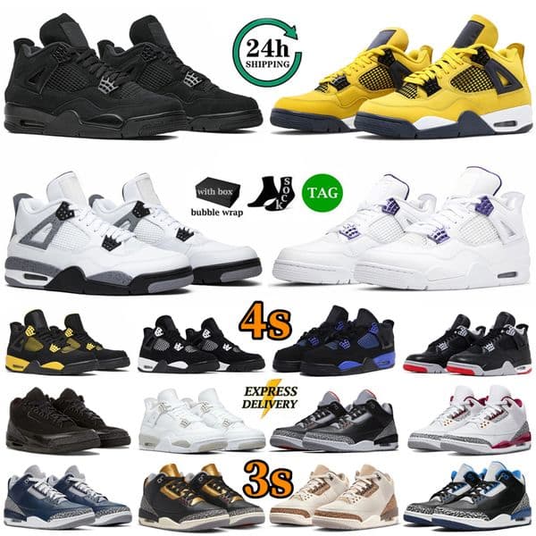 3s 4s With Box Basketball For Mens Women Sneakers Trainers Lightning Grey Sail 4 Military Black Cats Blue White Thunder Bred Lucky Green Designer Sports Shoes