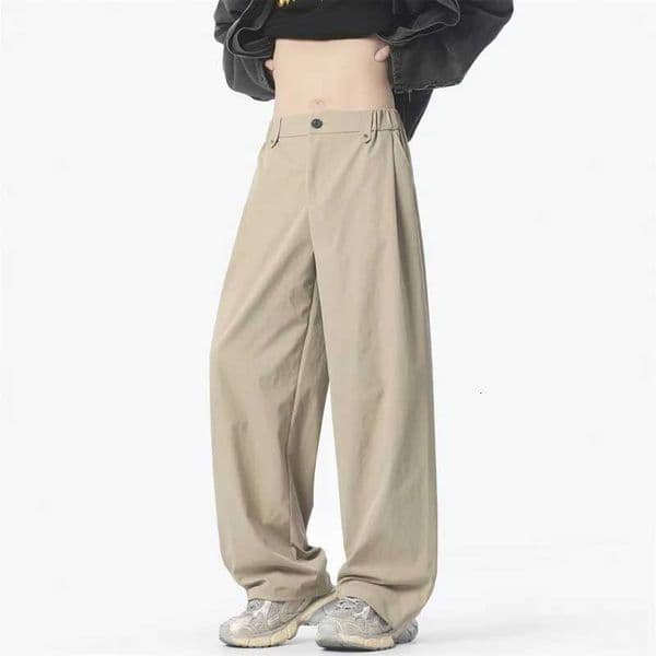 Black Casual Pants Men Fashion Oversized Wide Leg Pants Men Streetwear Korean Loose Straight Beige Pants Mens Baggy TrousersXJ250915