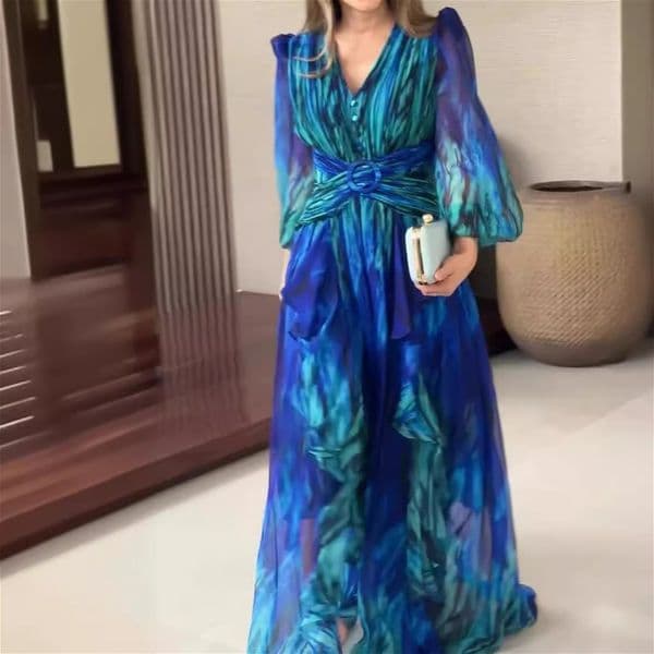 547 autumn new European and American French retro fashion chiffon long sleeve temperament elegant dress