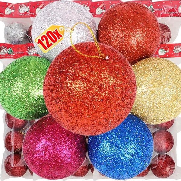 Party Decoration 120/6pcs Sparkling Glitter Christmas Balls Colorful Red Gold Xmas Ball For Tree Ornaments Pendant Festival