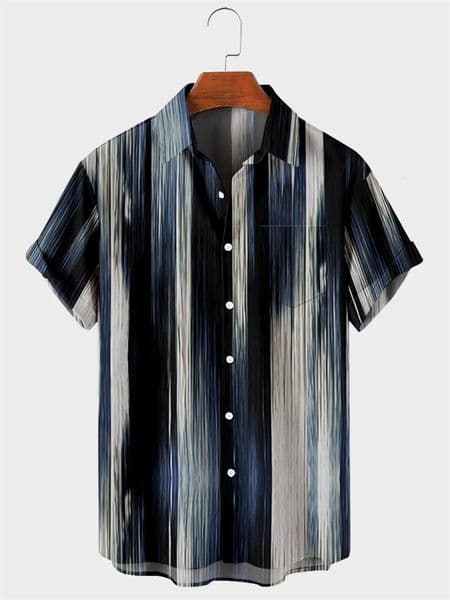 Mens Hawaiian Striped Shirts Black Printed Shirts Social Short Sleeve Casual Top Extra Large Gym Clothing Mens Vintage Fashion 250915BJ