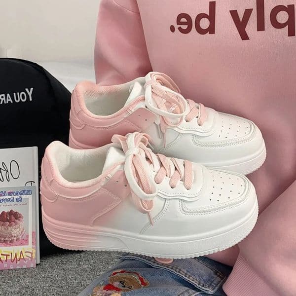 New designer shoes Gradient color Sneakers womens trainers Student white mesh leather sneaker thick soled lace up casual women shoes size 35-40