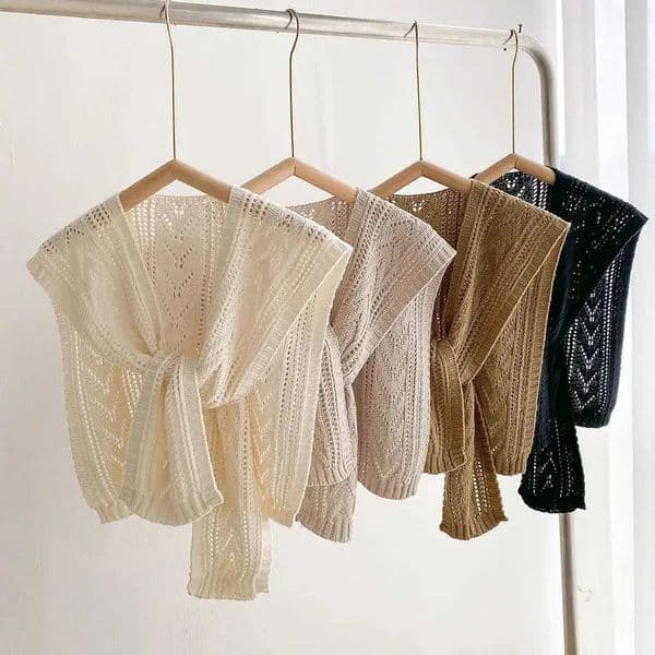 2025 Korean Leisure Versatile Knitted Shawl Summer Air Conditioning Fake Collar Neck Cape Shoulder Solid color Scarf For Women W250916