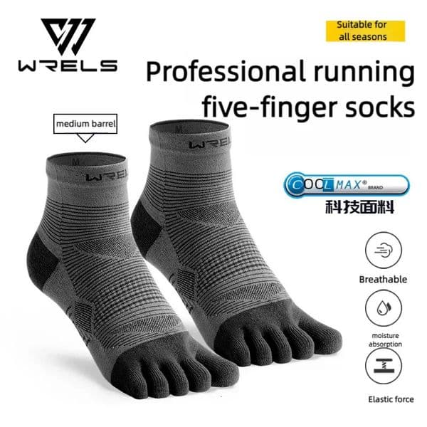 WRELS Coolmax Sports Socks Comfy Elastic Shockproof Breathable Run Knitted High Performance Athletic Five Toe 250915BANJIA
