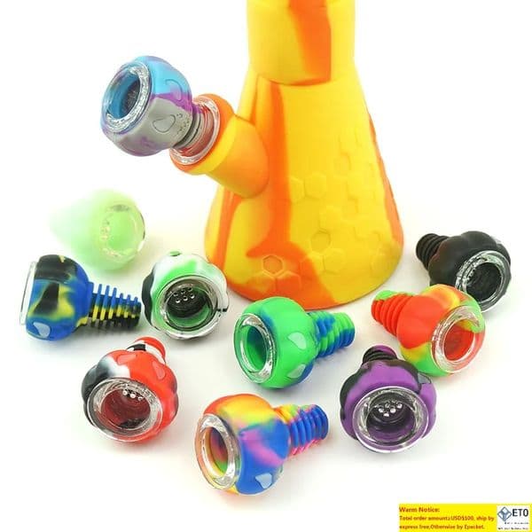 Universal Glass Silicone Bowl 14mm-18mm Pumpkin And Bee Luminous Smoking Noctilucence Glow In The Dark Bowls For Water Bong Hand Pipe Tobacco Spoon Pipes Oil LL