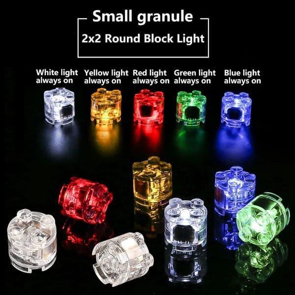 10pcs Light Up Building Block Lights Accessory Set 2x2Small Pellet Round Classic Clear Colourful LED Lights Building Block Set250916BJ