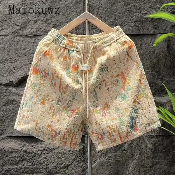 Mafokuwz Summer Fashion Graffiti Print Casual Shorts for Men High Street Loosefitting Sports Style Beach Shorts Half Pants 250916BJ