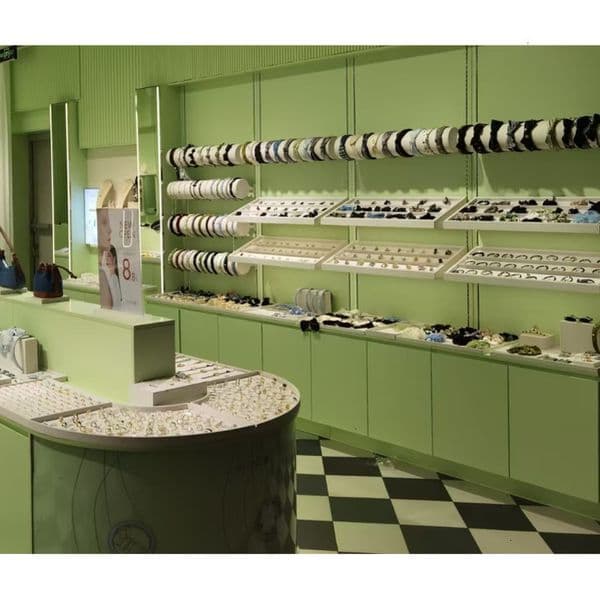 High-end custom stainless steel jewelry display cabinet glass luxury
