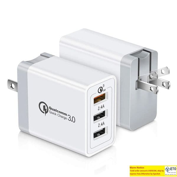 US EU UK Plug QC3.0 Fast Charger 3 Ports USB AC Home Travel Wall Adapter For Mobilephones Tablets,power Banks LL