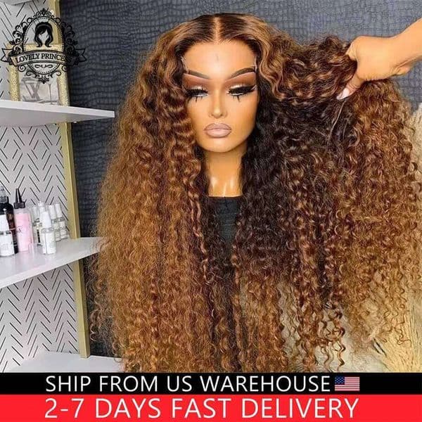 40 Inch Highlight Honey Brown Curly Front Human Hair Wigs 13X6 Ombre Colored 13X4 Deep Wave Lace Frontal Wig 200 Density M250912