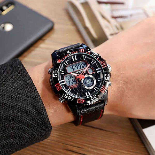 DHgargets Sanda Military Style Large Dial Trendy Men's Belt Male Student Fashion Trend Casual Waterproof Electronic Watch