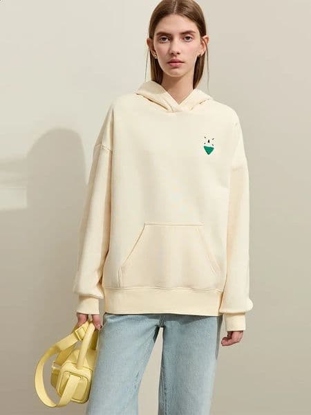 AMII Minimalist Hoodies for Women 2025 Autumn Vitality Hooded Color Patchwork Embroidery Cashmere Pocket Casual Top 12344299 250915