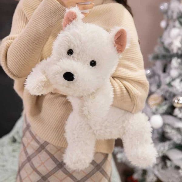 Kaii Fluffy Hair West Highland Dog White Terrier Plushie Soft Puppy Plush Toy Stuffed Lifelike Animal Appease Doll PillowXJ250916
