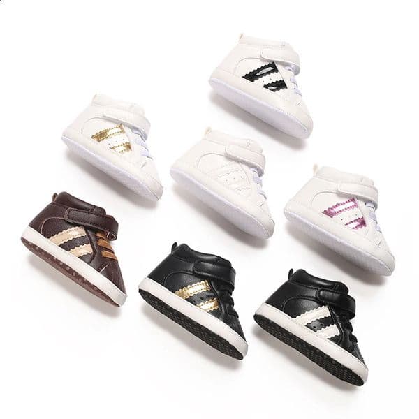 018M born Baby for Boys Fashion PU Stripe Casual Sports Soft Sole Comfortable Walking Shoes 250916