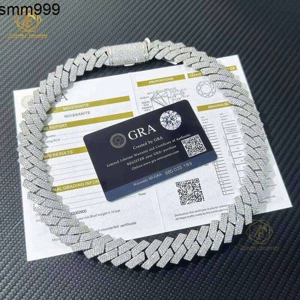 Hip Hop Rapper Jewelry Men Sier Vermeil Necklaces Iced Out Vvs1 Dias Chain 18Mm 3 Rows Cuban Link Chain Moissanite