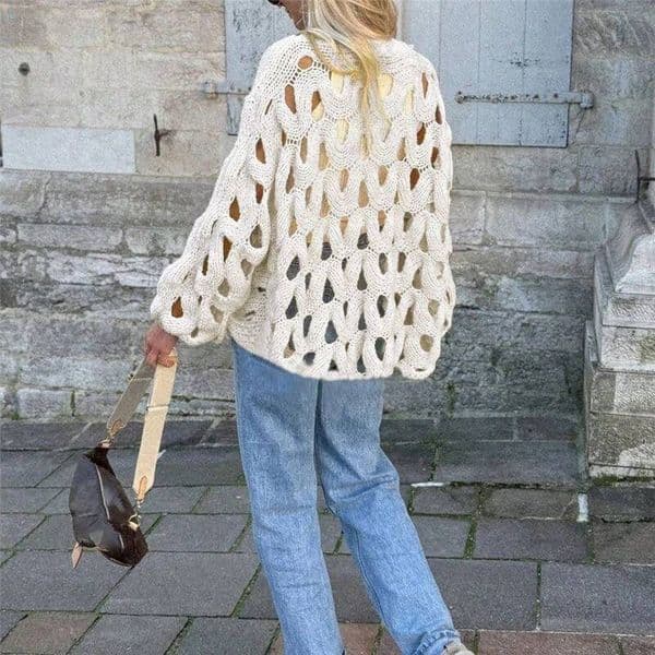 Winter Fashion Hollow Out Resort Blouses Autumn Elegant Crochet Sweater Tops 2025 Women Casual Long Sleeve Solid Color Pullover dongdumaoyi