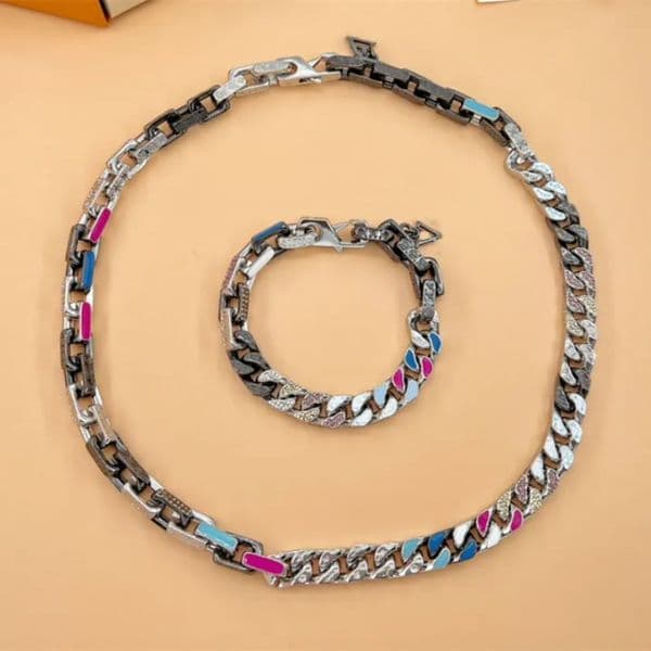 Hiphop Rock Fashion Chain Diamond Necklace and Bracelet For Man Woman Bracelets Titanium Steel Bracelet Supply