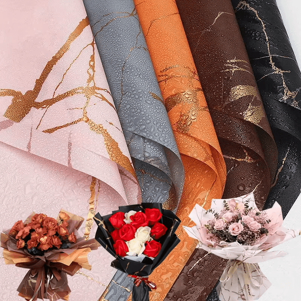 Marble Pattern Waterproof Wholesale Korean Custom Bouquet Flower Packaging Paper B2