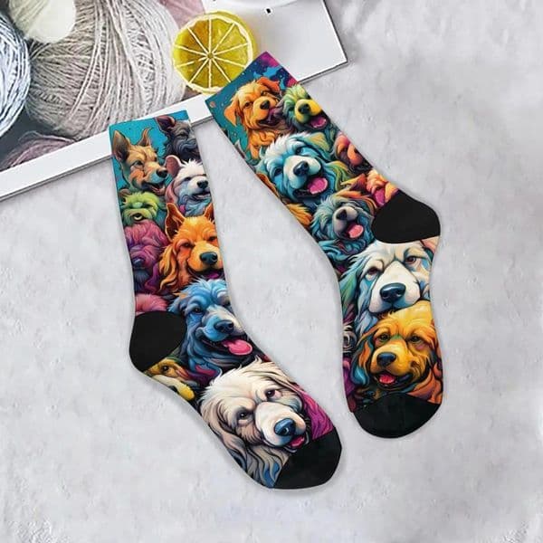 Men's Socks Cartoon Happy Puppy Print Novelty Harajuku Retro Street Fashion Comfortable Breathable Non-slip Gift