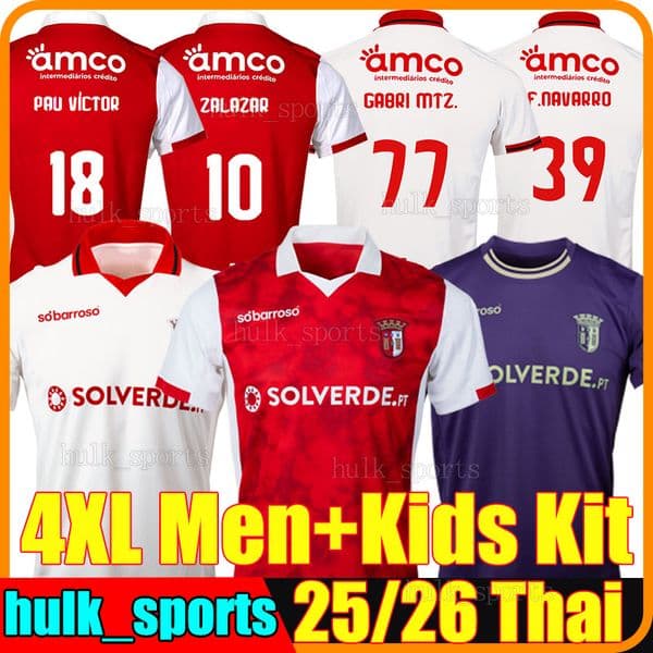 4XL 25/26 SC Braga ZALAZAR soccer jerseys PAU VICTOR PAU GABRI MTZ. EL OUAZZANI F.NAVARRO R.HORTA GORBY J.B. VITOR C. DIEGO VICTOR G. J.MARQUES men kids kits sets football shirts