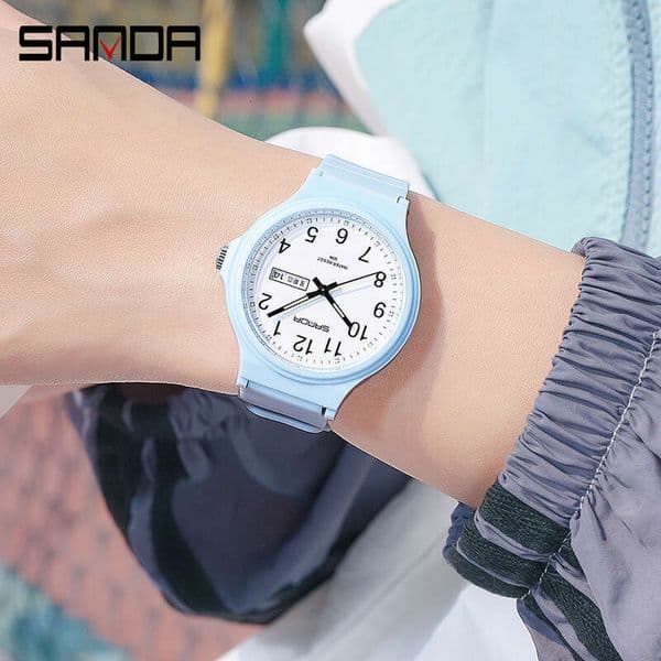 DHgargets Sanda Simple Casual Dual Calendar Student Quartz Watch Personality Creative Unisex 6060 Wristwatch