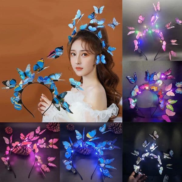 Glowing LED Light up Butterfly Fascinator Headband Bohemian Hair Band Hoops Colorful Headpiece for Party Wedding Christmas Decor 250917BJ