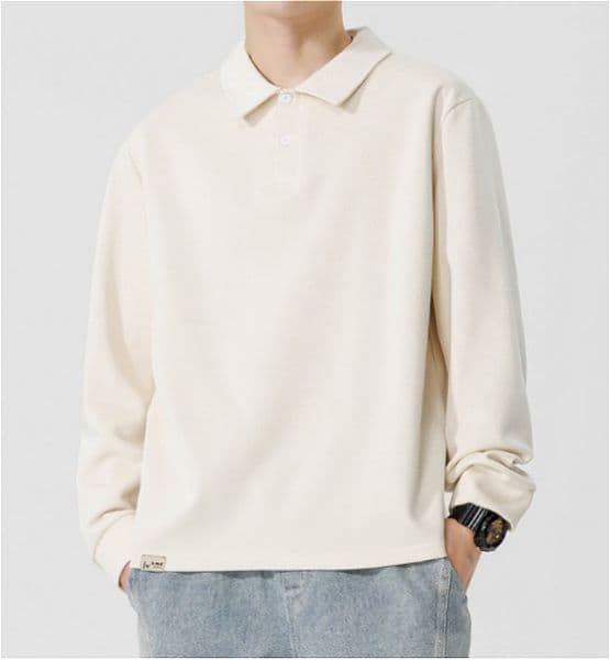 H156 Men Long-sleeved Autumn and Winter Heavy Loose Solid Color Lapel Youth Casual