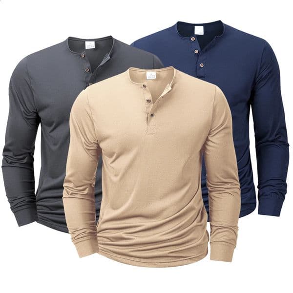 Mens Long Sleeved Henley Neck Tshirt Slim Fit Bottoming Shirt Fitness Tops Tees Button Neck Casual Cozy Tshirt 250916BJ
