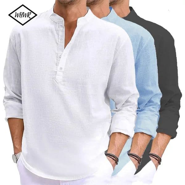 Mens Linen Long Sleeve TShirt Cotton Shirts ner Lightweight Streetwear Solid Color Loose Casual Breathable Shirt 250917BJ