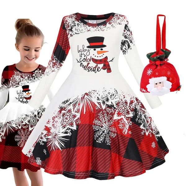 Christmas Dress Girls Princess Casual Dress Children Long Sleeve Birthday Carnival Party Clothes 250917BJ