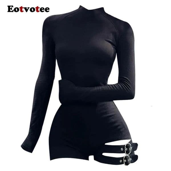EOTVOTEE Fashion Solid Jumpsuit Women Simple Skinny Long Sleeve Bandage Bodysuit Y2K American Style Spice Girl Rompers 250917