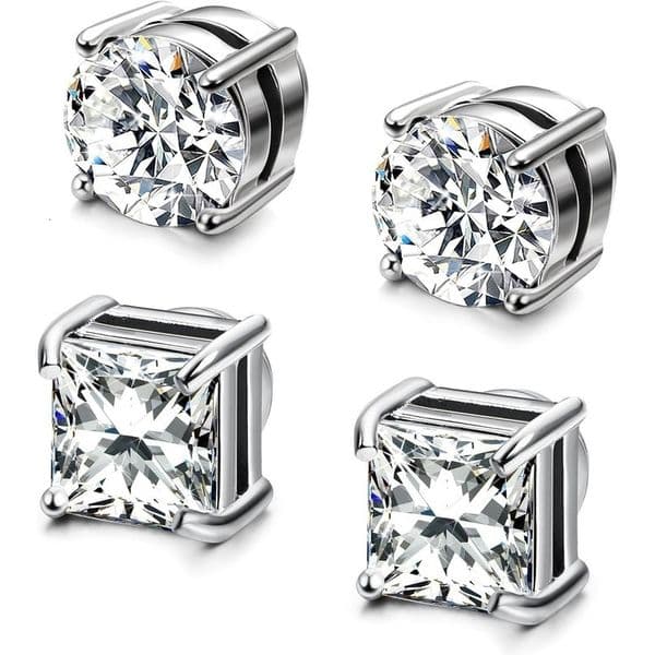 Bobisty 2Pairs Magnetic Earrings 316L Stainless Steel Stud for Men Women Nonpiercing CZ Hypoallergenic Body Jewlery 250916BJ