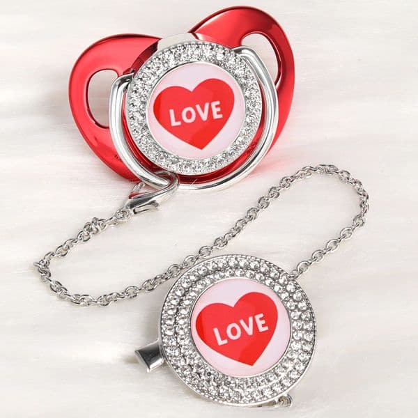 Luxuri Babi Pacifi Beads Red Pacifier Heart Baby Pacifier Clips born BPA Free Bling Dummy Soother Baby Shower Gift Chupetes 250917BJ