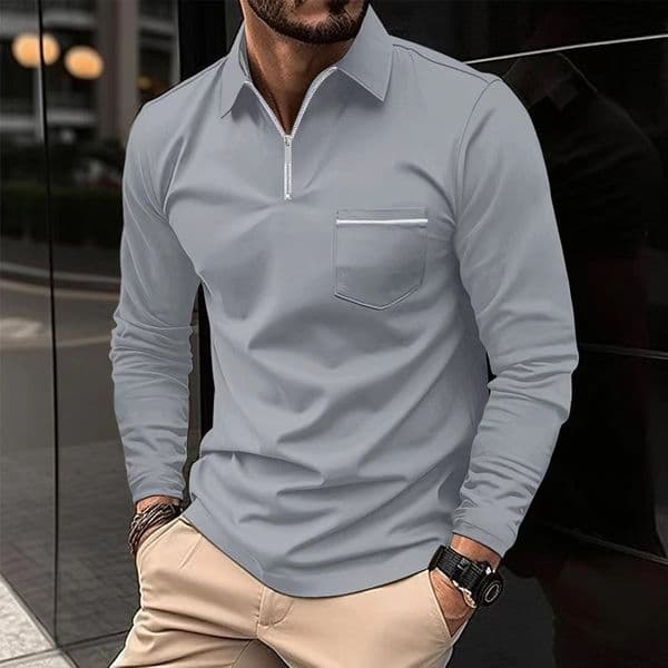 mens designer t shirt Men's Polo Shirt with Zipper Pocket, Men's Long Sleeve Sports Polo Shirt European size: S-3XL